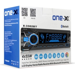 One-x x-3302bt oto teyp 4x55 watt bluetooth mobil aplikasyon büyük ekran 2xusb sd fm aux