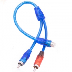 Anfi y rca kablo 1 dişi 2 erkek 25 cm silikon mavi kablo