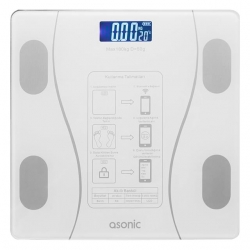 Asonic BS260 Beyaz 260X260 Mm Dijital Bluetooth Baskül (2*AAA Pil Hediyeli)