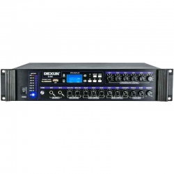 Dexun d-400 500 w 100v/70v/4-16 ohm usb/sd/bt 6 bölgeli 2 mik 3 aux girişli trafolu mixer anfi