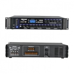Dexun d-500 350-700 w 100v/70v/4-16 ohm usb/sd/bt 6 bölgeli 2 mik 3 aux girişli trafolu mixer anfi