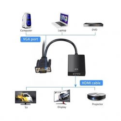 Fully G-537K VGA To HDMI Çevirici Adaptör 3.5 Mm Ses Girişli