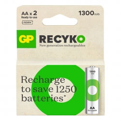 Gp recyko 1300 mah ni-mh 1.2 volt aa kalem şarjli pil 2li paket gp130aahce-2eb2 (gprhc132e000)
