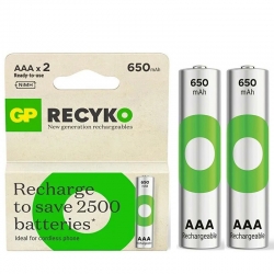 Gp recyko 650 mah r03 aaa şarjli 2li ince kalem pil gp65aaahcer21-2tlb2 (gprhch63e041