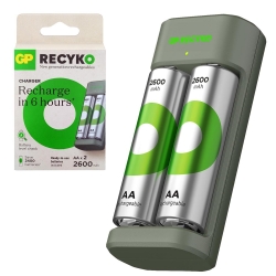 Gp recyko pil şarj aleti 2li aa + 2xaa 2600 mah pil hediye