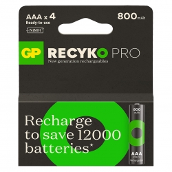 Gp recyko pro 800 mah ni-mh 1.2 volt aaa ince kalem şarjli pil 4lü paket gp85aaahcb-2eb4 (gprhch83b205)