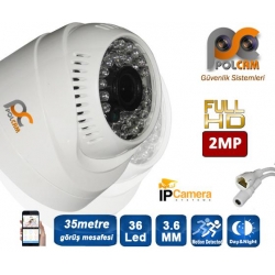 Polcam pc-0206 dome ip kamera 2mp 3.6mm iç mekan