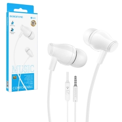 Kulakiçi kulaklik mikrofonlu 3.5mm beyaz borofone bm-61