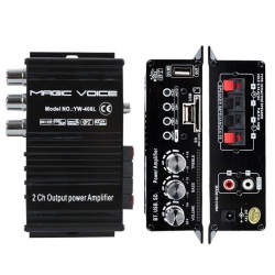 Magicvoice YW-406L 12 Volt 100 Watt Motosiklet Bluetooth Amfi USB/SD 2 Kanal Pazarcı - Anfi (154X80x42mm)