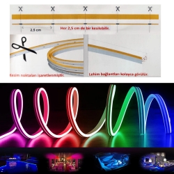 Neon hortum led rgb 12v su geçirmez 5mt kesilebilir hightek