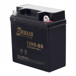 Orbus 12n5-bs 12 volt - 5 amper asit içinde karbon motosiklet aküsü (120 x 62 x 128 mm) (1.8kg)