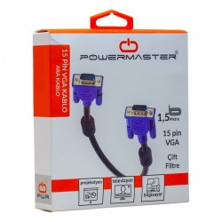 Powermaster 15 pin 3+6 erkek/erkek 1.5 metre kutulu vga kablo