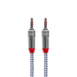 Powermaster 3.5 mm stereo erkek/erkek stereo metal başlik örgülü 1.5 metre aux kablo