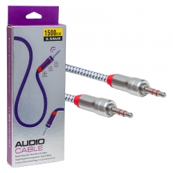Powermaster 3.5 mm stereo erkek/erkek stereo metal başlik örgülü 1.5 metre aux kablo