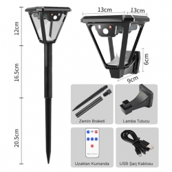 Powermaster HS-V83 Solar Panelli 3 Modlu Kumandalı Hareket Sensörlü 100 SMD Ledli Şarjlı Duvar Ve Bahçe Lambası