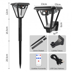 Powermaster hs-v83 solar sensörlü 100 smd ledli 3 modlu bahçe ve duvar lambasi