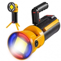 Powermaster MX-W5164-3 Kırmızı Mavi Çakarlı COB Ledli Şarjlı Kamp El Feneri Işıldak