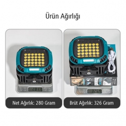 Powermaster MX-W893 4000K - 7000K - Kırmızı 30 COB Ledli 30 Watt Çok Fonksiyonlu Çalışma Lambası (Powerbank)