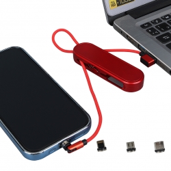 Powermaster pm-25904 kirmizi 3in1 (type c- lightning- micro usb) manyetik uç taşinabilir şarj kablosu