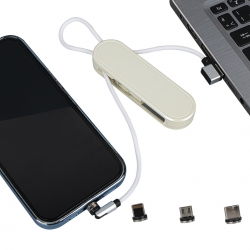 Powermaster pm-25905 beyaz 3in1 (type c- lightning- micro usb) manyetik uç taşinabilir şarj kablosu