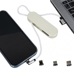 Powermaster PM-25905 Beyaz 3İn1 (Type C- Lightning-Micro Usb) Manyetik Uç Taşınabilir Şarj Kablosu