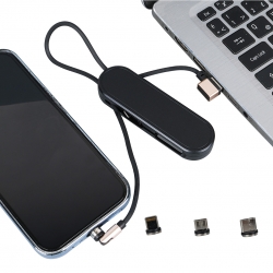 Powermaster pm-25906 siyah 3in1 (type c- lightning- micro usb) manyetik uç taşinabilir şarj kablosu