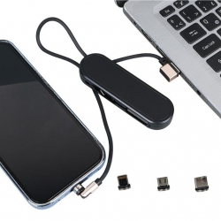 Powermaster PM-25906 Siyah 3İn1  (Type C- Lightning- Micro Usb) Manyetik Uç Taşınabilir Şarj Kablosu
