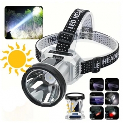 Powermaster PM-26721 Solar Panelli Ledli Kafa Lambası Feneri 1600Mah 6 Modlu Sensörlü