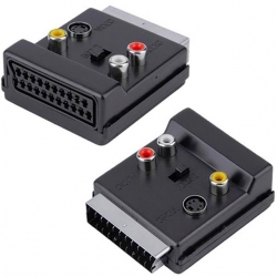 Powermaster PM-3187 SCART Erkek Dişi - RCA + S-Video Anahtarlı Çift Yönlü AV Görüntü Ses Çevirici Adaptör (21 Pin)