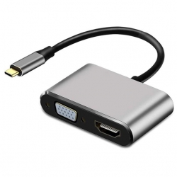 Powermaster PM-4026 4In1 Çoklayıcı Çevirici Dock Station Adaptör USB TYPE-C To HDMI VGA USB-A TYPE-C PD