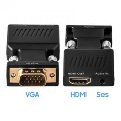 Powermaster pm-4276 audio çikişli vga to hdmi çevirici adaptör 1080hd