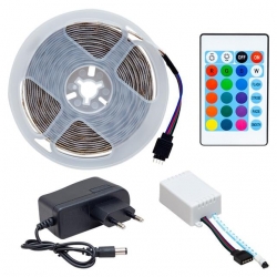 Powermaster PM-9383 5 Metre RGB Şerit Led Kumandalı Animasyonlu Adaptörlü (Silikonsuz)