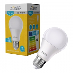 Powermaster pmled-12g e27 220v 12 watt 3200k 850 lümen günişiği led ampul