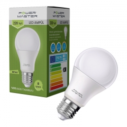 Powermaster pmled-8 e27 220v 8 watt 850 lümen 6500k beyaz led ampul
