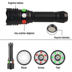 Powermaster şarj edilebilir 3 watt 3 renkli ledli el feneri