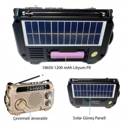 Puxing PX-777 Portatif Analog Radyo FM-USB-SD-AUX-Bluetooth Lityum Pilli Solar Güneş Panelli
