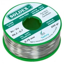 Soldex kurşunsuz 0.75mm 200 gram lehim teli sn99.3/cu 0.7