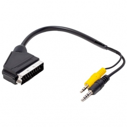 Uydu Alıcısı AV Kablo 3.5 Mm Stereo Erkek-Scart Kablo 35 Cm Uzun-Kısa Jack Bir Arada