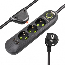 Vea VA-21557 3'Lü 3 USB'li 1.5 Metre Akım Korumalı Priz Siyah