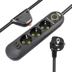 Vea VA-21557 3'Lü 3 USB'li 1.5 Metre Akım Korumalı Priz Siyah