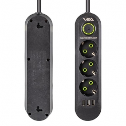 Vea VA-21557 3'Lü 3 USB'li 1.5 Metre Akım Korumalı Priz Siyah
