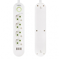 Vea VA-21560 4'Lü 3 USB'li 1.5 Metre Akım Korumalı Priz Beyaz