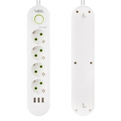 Vea VA-21560 4'Lü 3 USB'li 1.5 Metre Akım Korumalı Priz Beyaz
