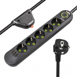 Vea VA-21561 5'Li 3 USB'li 1.5 Metre Akım Korumalı Priz Siyah