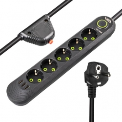 Vea VA-21561 5'Li 3 USB'li 1.5 Metre Akım Korumalı Priz Siyah