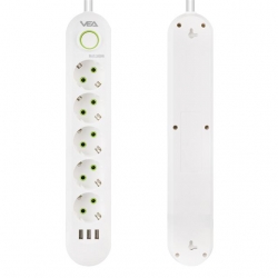 Vea VA-21562 5'Li 3 USB'li 1.5 Metre Akım Korumalı Priz Beyaz