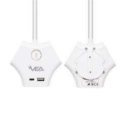 Vea VE-G903YC 3'Lü USB+ Type-C Girişli Anahtarlı 1.5 Metre Grup Priz