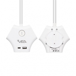 Vea VE-G903YC 3'Lü USB+ Type-C Girişli Anahtarlı 1.5 Metre Grup Priz