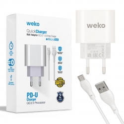 Weko wk-21441 pdu qc 3.0 amper şarj başlik adaptörü + micro usb kablo (no:1)