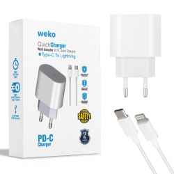 Weko wk-21443 pd-c 20 watt type-c şarj başlik adaptörü + type-c to lightning kablo (no:9)